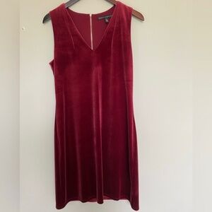 White House Black Market Burgundy Velvet V Neck Dress